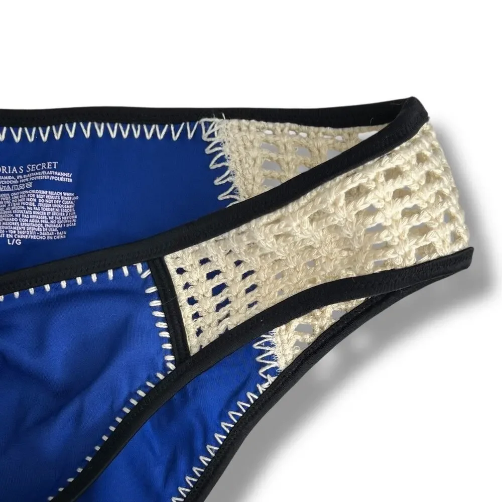 Victoria Secret Crochet Blue Bikini Bottoms Large